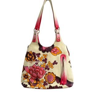 Hand Painted Style Floral Leather Shoulder Bag Boho Artisan Ombre Strap Purse
